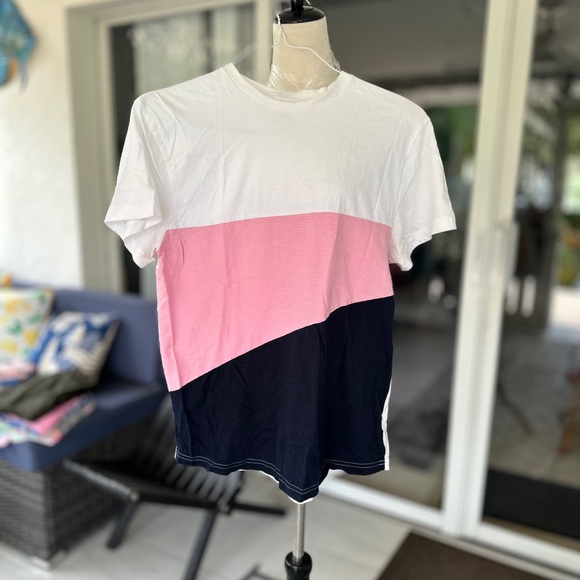 Primark Men's Tri-Color T-Shirt - White, Pink, Navy - Picture 1 of 3